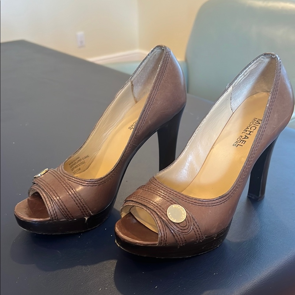 Michael Kors Chocolate Peep-Toe Heels